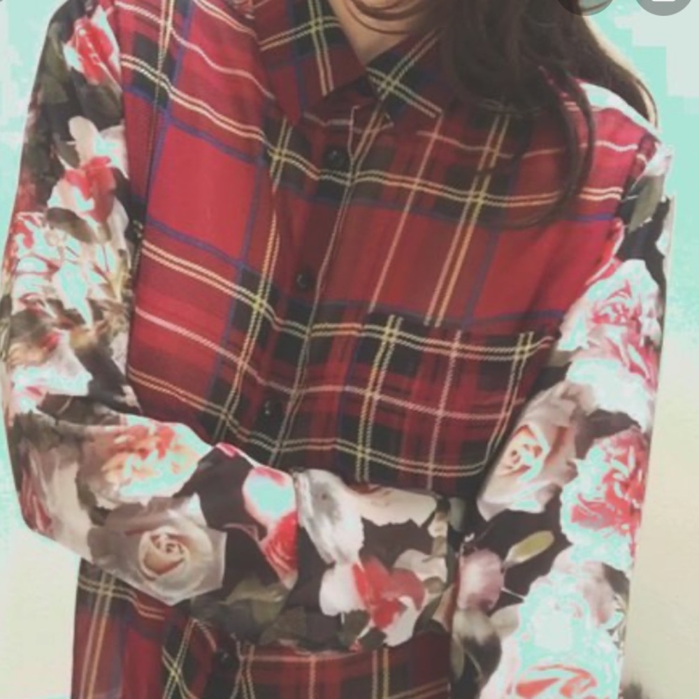 Beautiful floral and plaid blouse